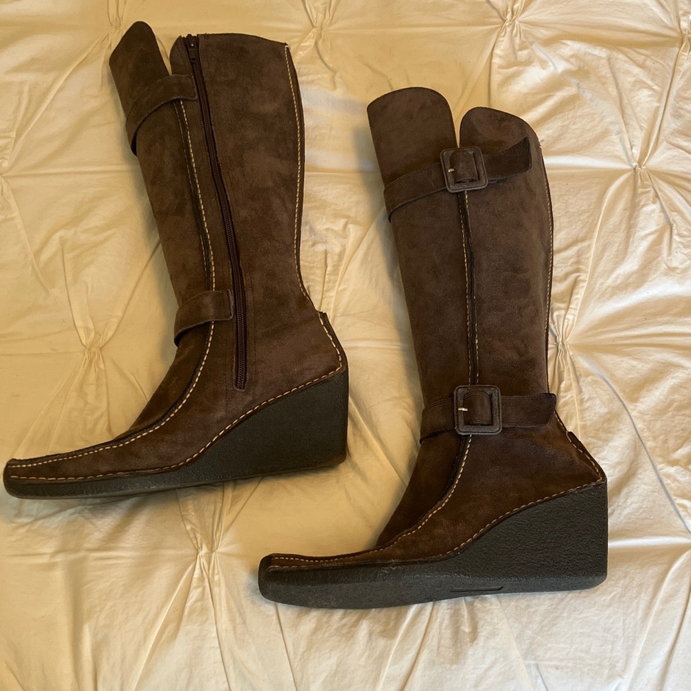 Tall Taupe Gray Suede Wedge Boots size 40 (US 9)